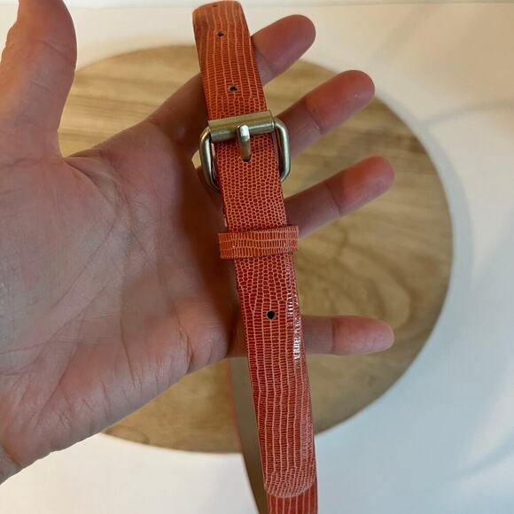 Ann Taylor Pink Snake Genuine Leather Thin Skinny Silver Buckle Belt Size XS - Picture 2 of 8